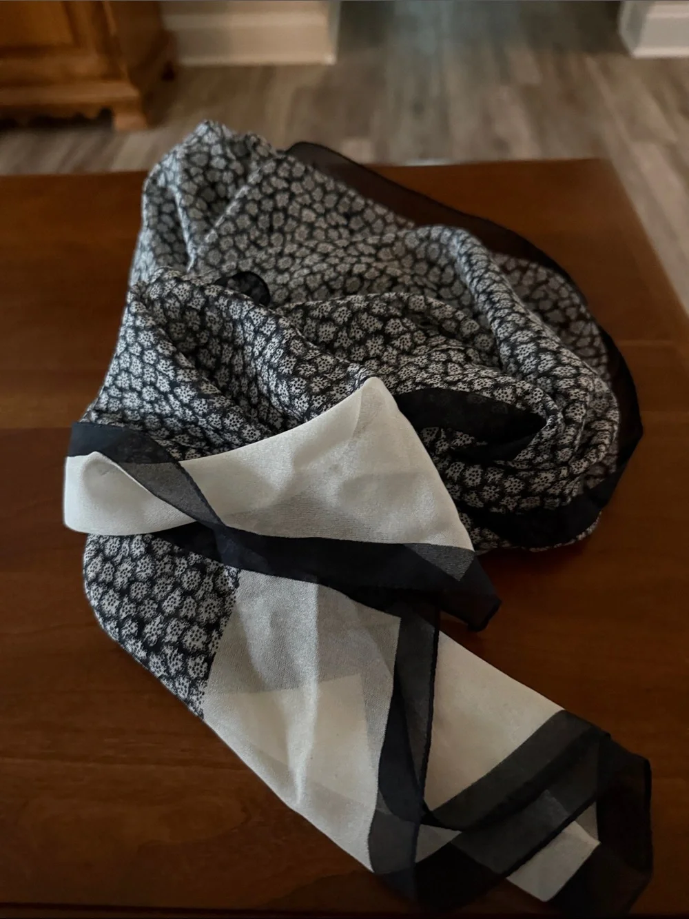 Black and White Floral Print Lightweight Scarf - Unknown Brand